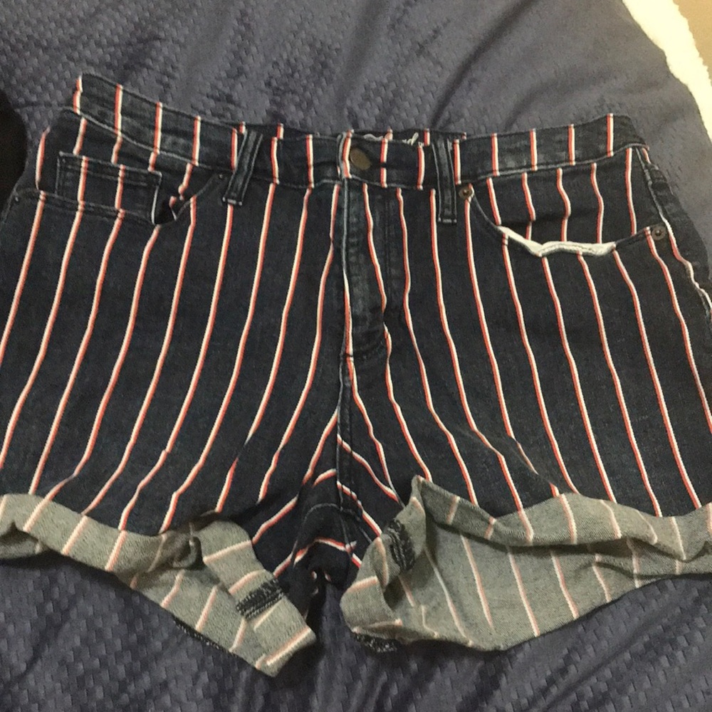 Striped jean shorts